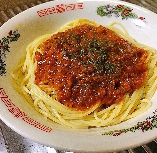 ラーメンでも汁なし坦々麺でもまぜそばでねい
ミートソースパスタ🍝w|ガク魁‼︎男飯さん