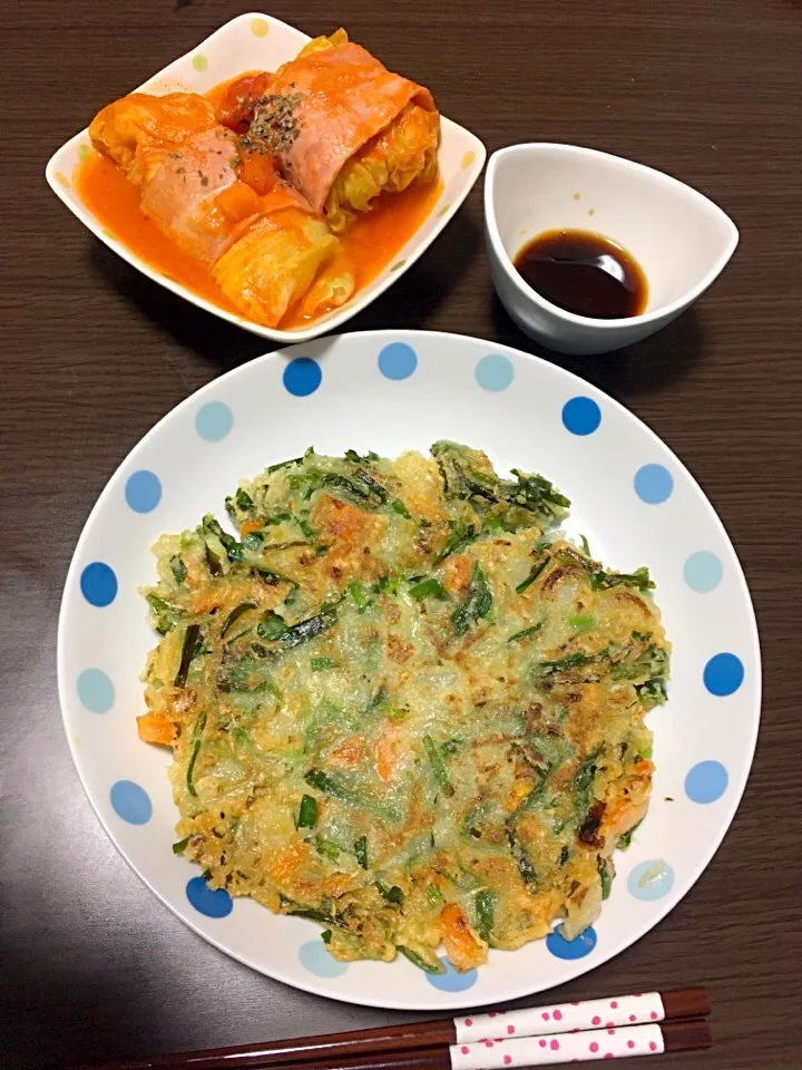 #トマト煮込みのロールキャベツ#野菜たっぷりチヂミ|はっしーさん