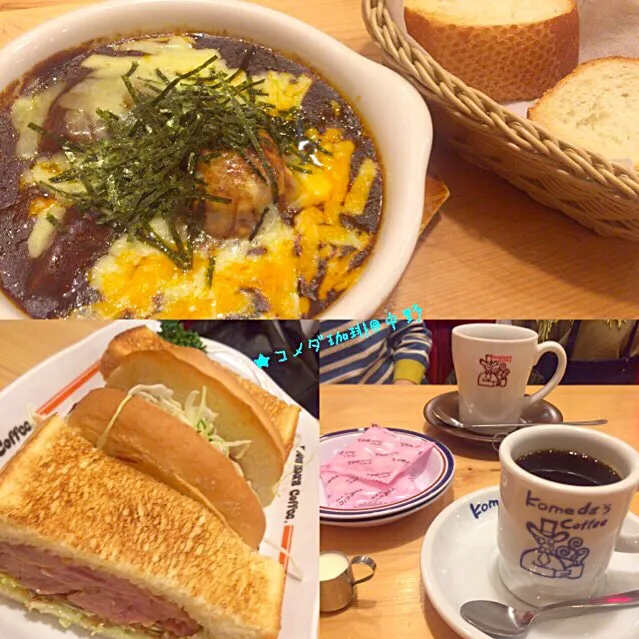 Snapdishの料理写真:★☆お出かけ夜カフェ☆★コメダ珈琲のビーフシチュー&チキンサンド♪|さとみさん