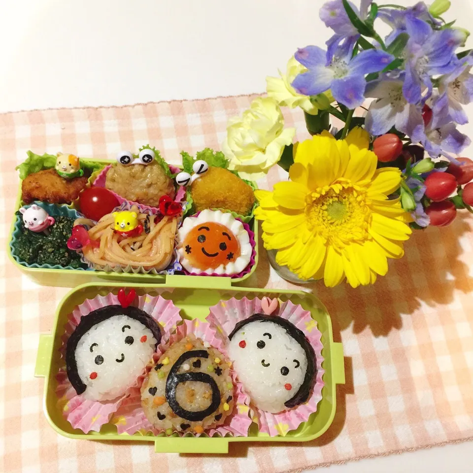 Snapdishの料理写真:4/7❤︎娘の自宅お弁当❤︎
今日は小学校の入学🌸6年生は入学式に出席するため学校へ🌸私は１日お仕事があるので自宅お弁当を作りました|Makinsさん