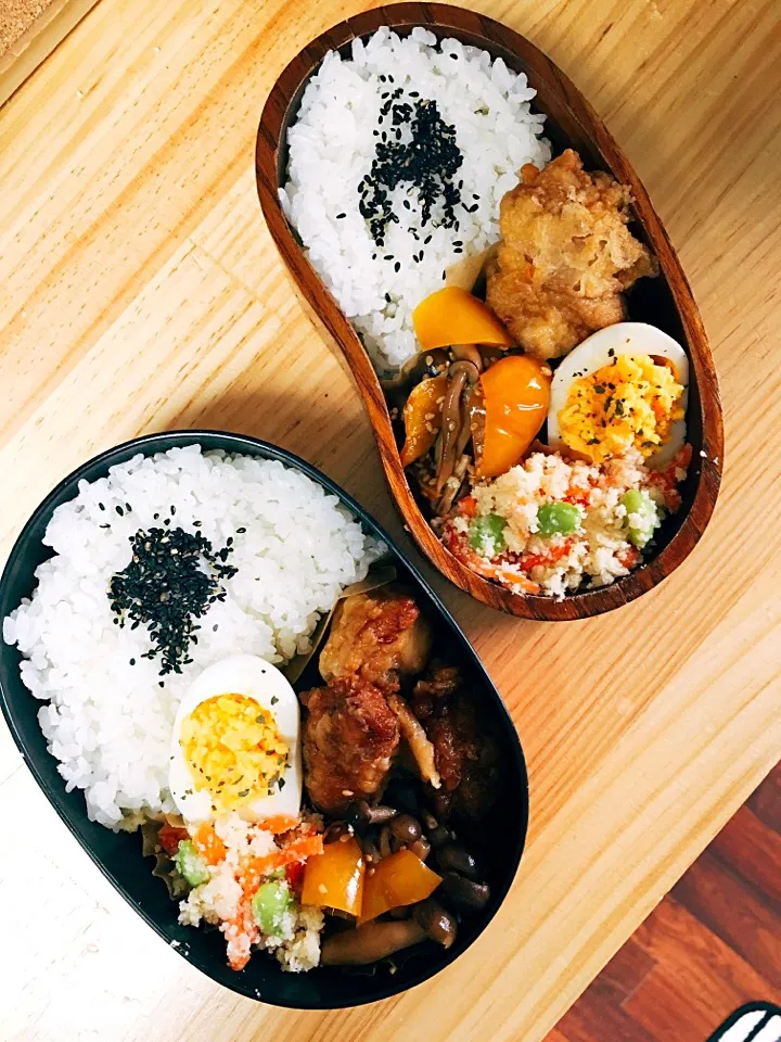 今日のお弁当♡2人分

#卯の花 #唐揚げ#ゆで卵#パプリカきのこのポン酢炒め|ゆかさん