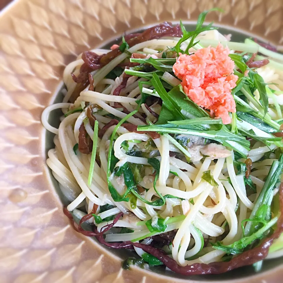 昆布茶でフノリとツナのしゃっきりパスタ🌊|わたげさん