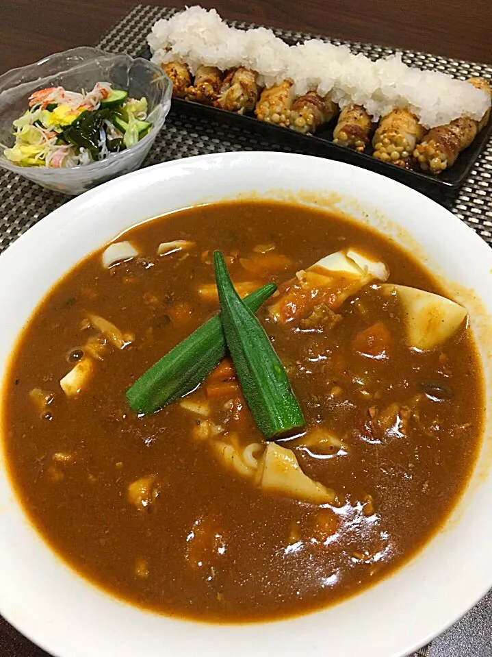 カレーほうとう
エノキの豚肉巻き おろしポン酢で
酢の物|みっきーさん