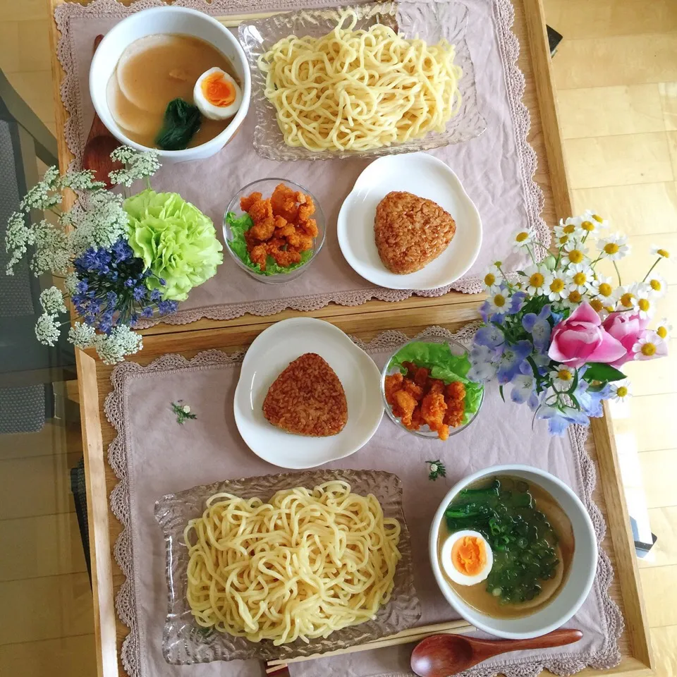 4/9❤︎主人と娘の休日お昼ごはん❤︎白湯醤油つけ麺&ちょこっとチキン❤︎今日もラーメン系でした💦|Makinsさん