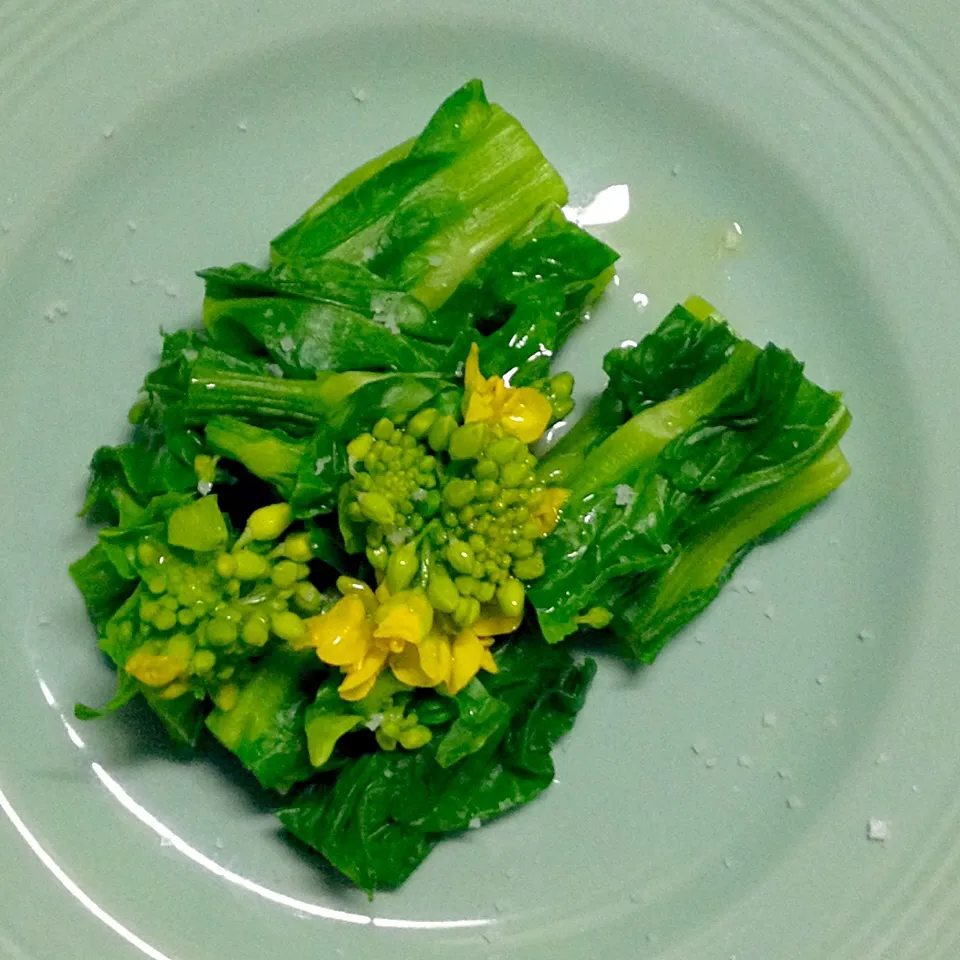 菜の花…さっと茹でてオリーブオイルと塩のみ|かけともさん