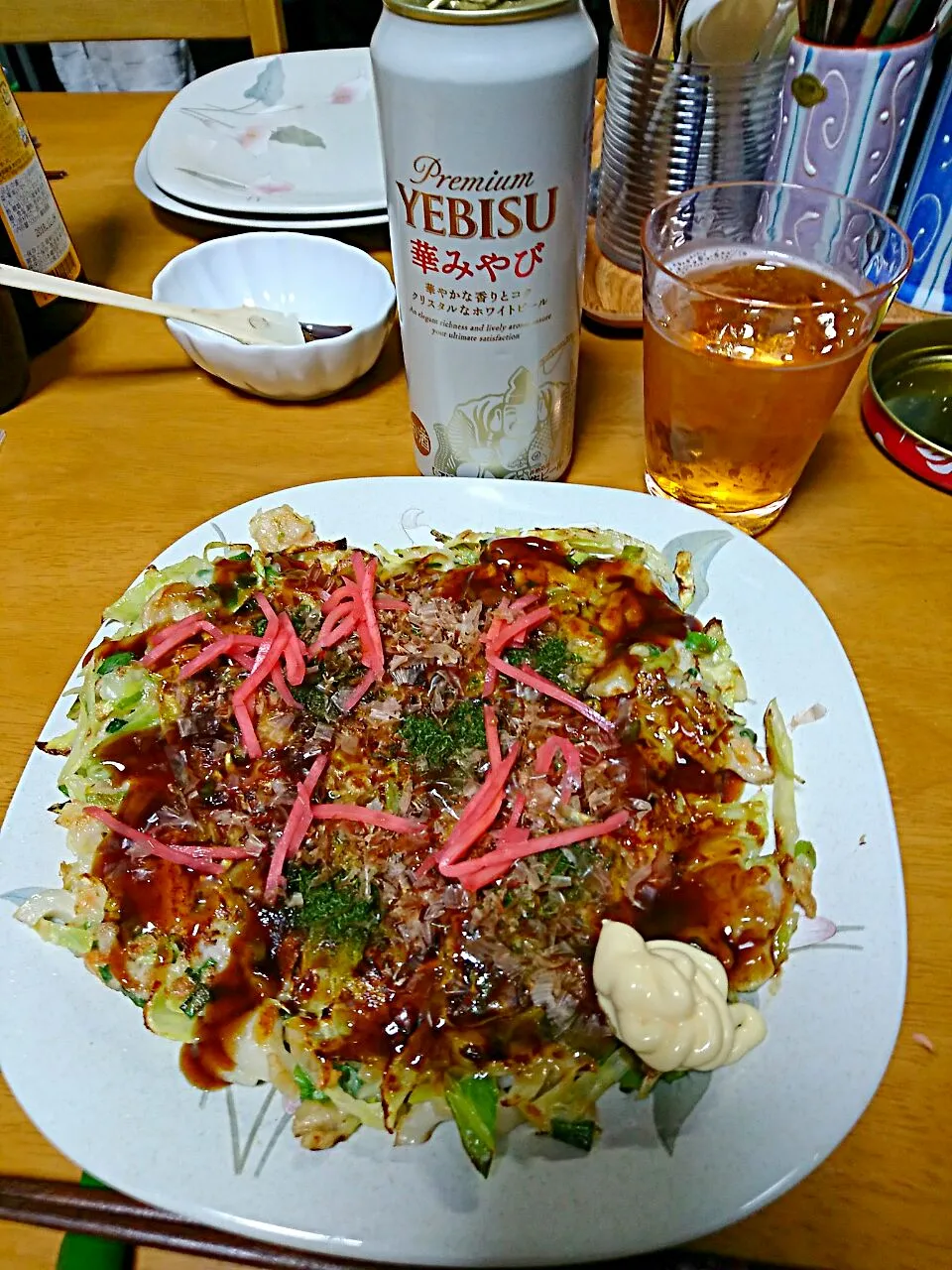 お好み焼きとビール🎵|しまだ ちえこさん