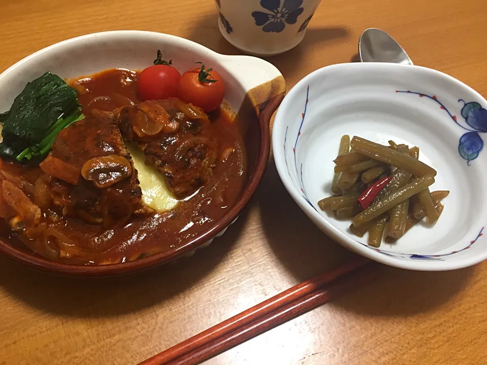 煮込みハンバーグとフキの炒り煮|こりまんさん