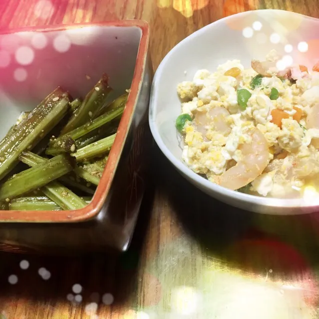 今日のおかず2品。若ごぼう炒め煮、炒り豆腐。|岸野 令子さん