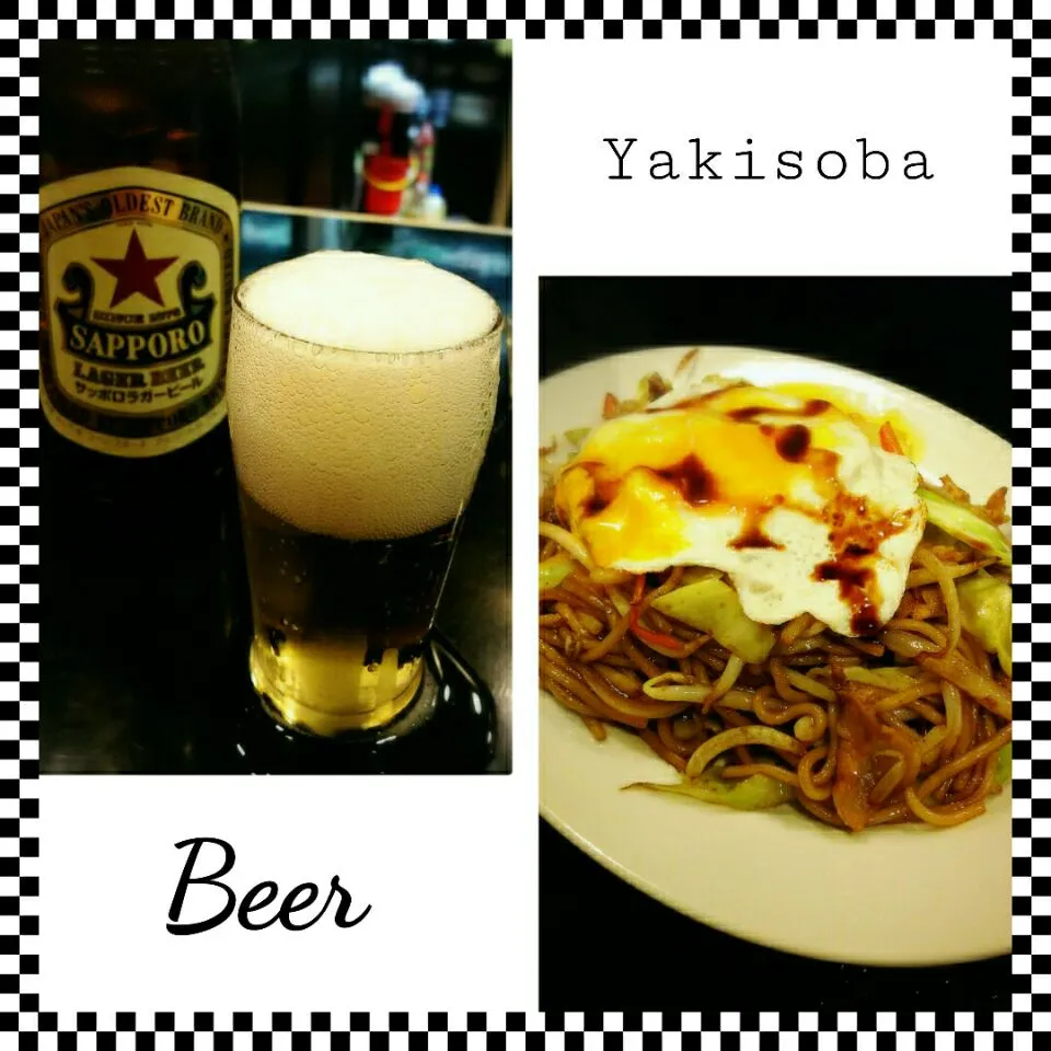 ラガー🍺  潰し目玉焼きのっけ焼きそば～🌃|☆Yumi☆さん