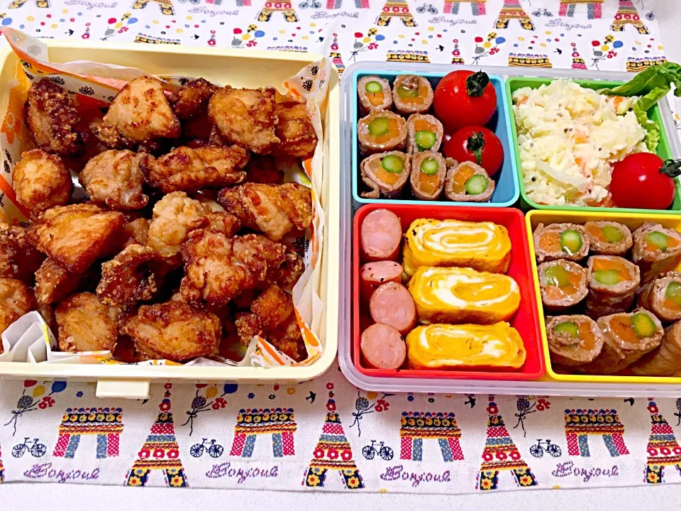 お花見🌸お弁当
からあげ＊卵焼き＊ウインナー＊ポテトサラダ＊アスパラの豚肉巻き|みきゃこさん