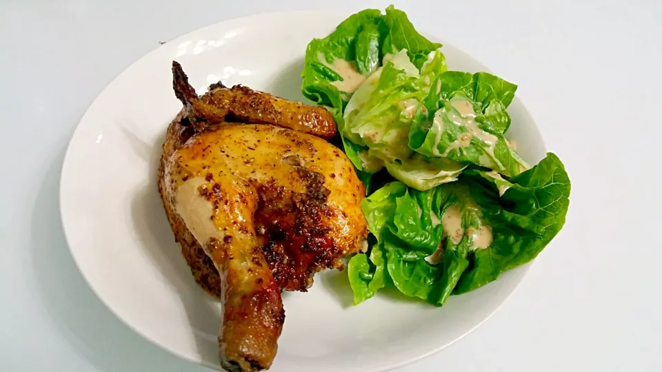 Half roasted chicken + Romaine salad Japanese roasted sesame sauce 😍😋|🌷lynnlicious🌷さん