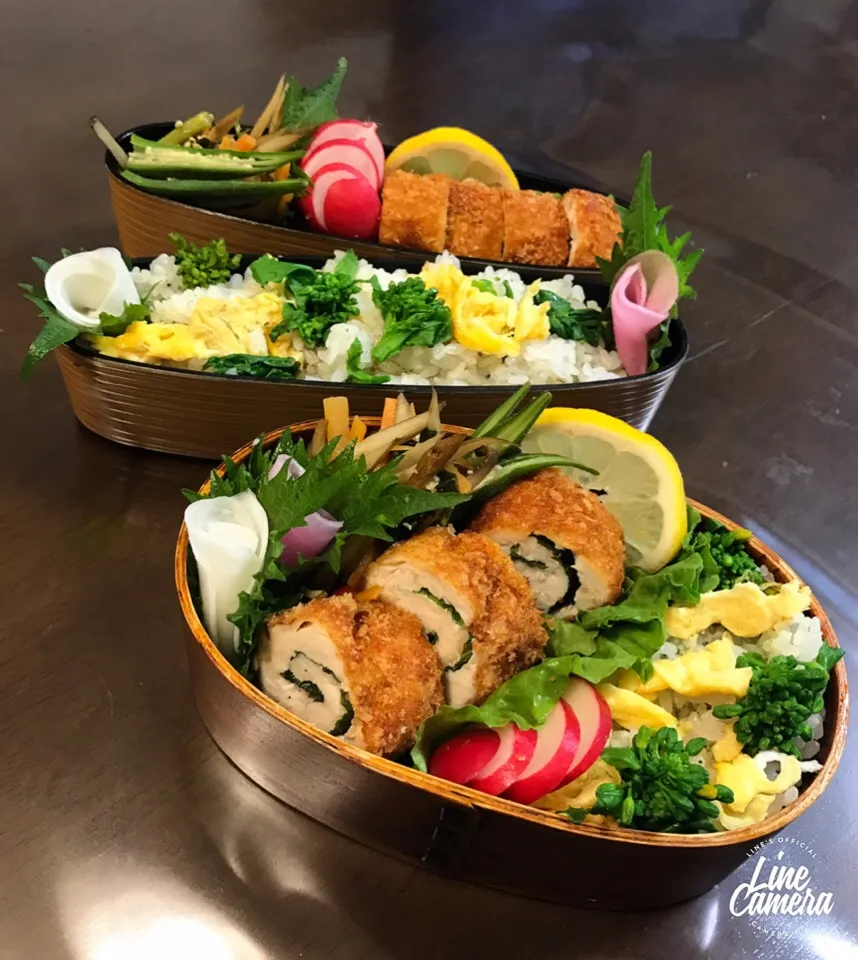 今日の二人のお弁当🍱♫
#アッチさんの料理 菜の花ごはん
&ササミの大葉ロールカツ(*´꒳`*)|とんちんさん