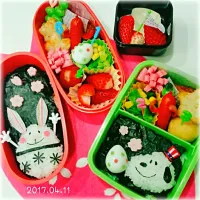 Snapdishの料理写真:イースター風夜桜弁当。給食は明日から|kiyoさん