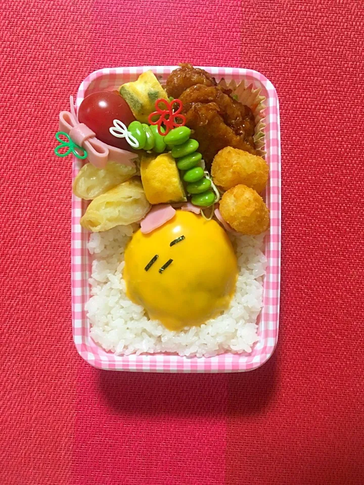 #息子弁当#ぐでたまモドキ#ハンバーグ#トマト#ハムリボン|たらこ姫さん