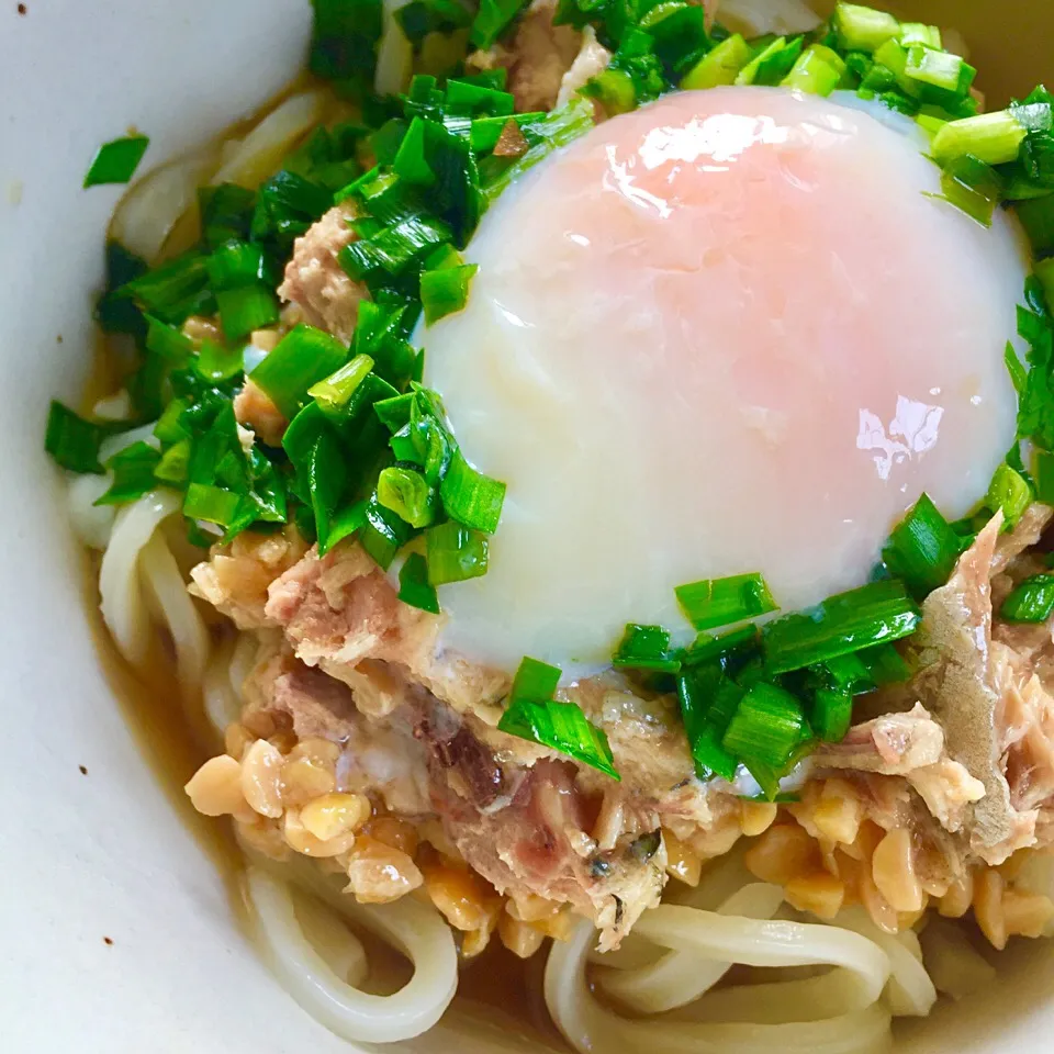 ニラまみれ🌿納豆サバうどん|わたげさん