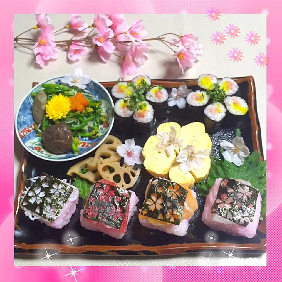 🌸お花見寿司プレート🌸
手毬寿司じゃなくてサイコロ寿司🍣
菜の花と切り干し大根のサラダ風ﾟ･*:.｡❁|ロコタンさん