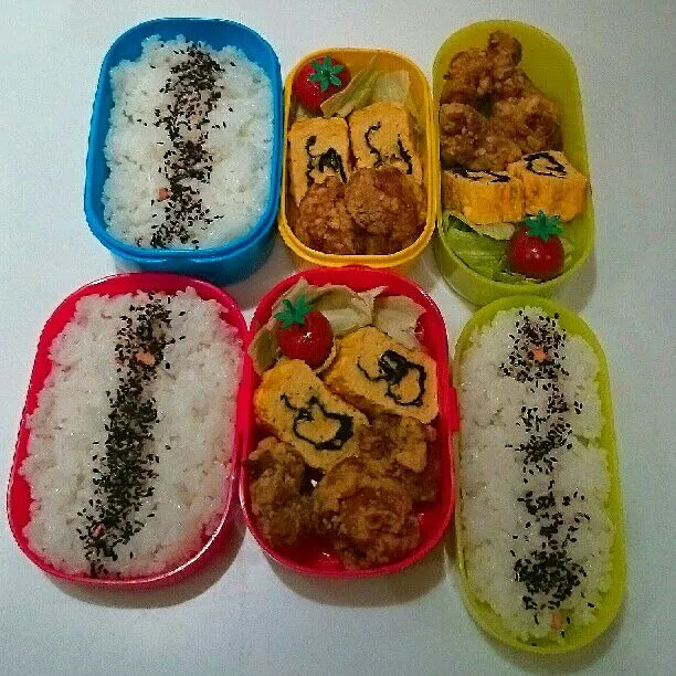 Snapdishの料理写真:4/12(水)の3人弁当🍱|ふみぃさん