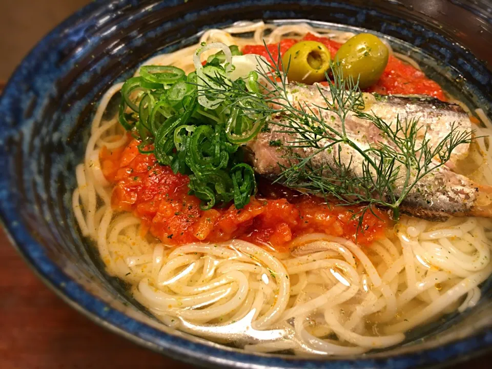 オイルサーディンのトマトソースそうめん3|半田手延べそうめんの店 阿波や壱兆さん