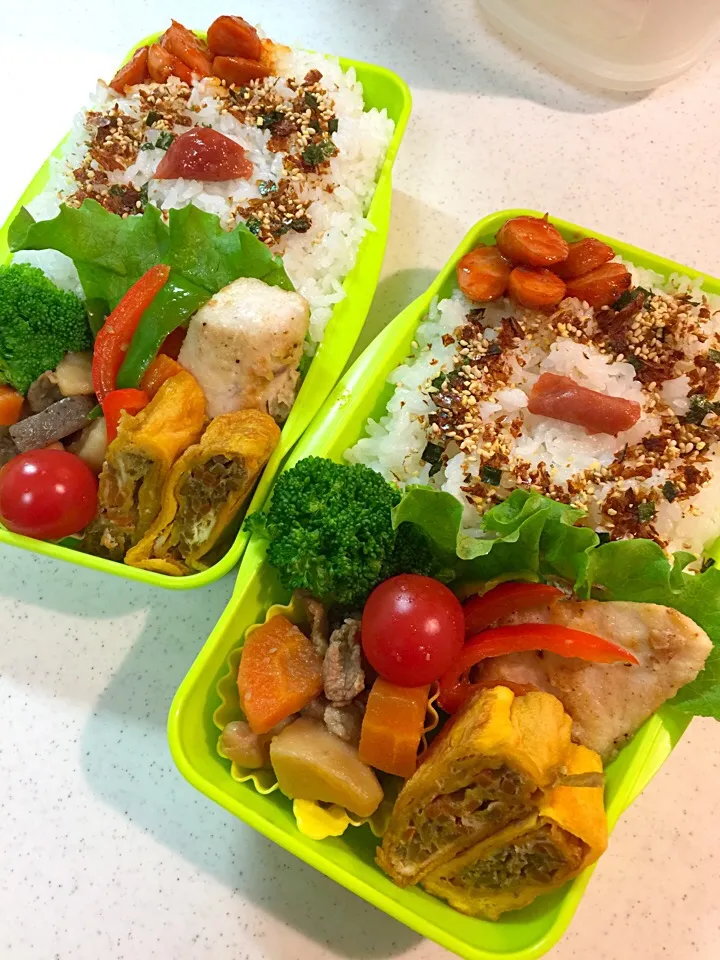 201.4.13 中２＆高2男子メカジキ弁当(*´∇｀*)
#中2弁当 #高2弁当 #弁当 #メカジキ#|mari-pさん