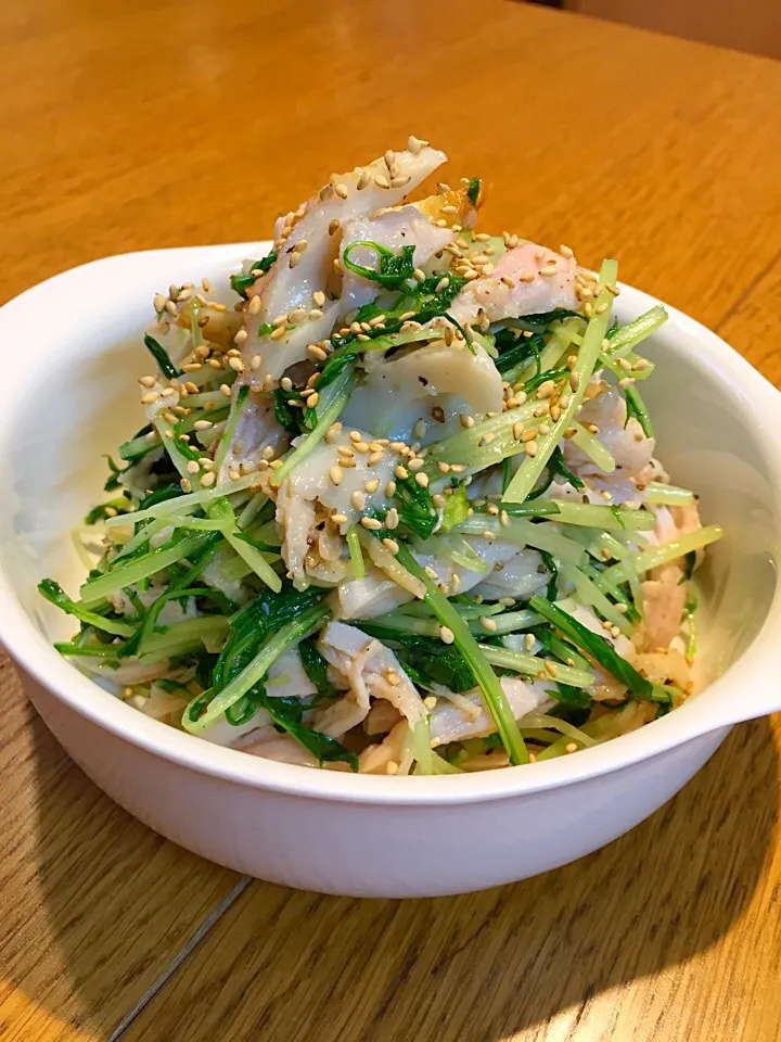 優雨さんの 水菜&蒸し鶏の山葵ナムル|まつださんさん