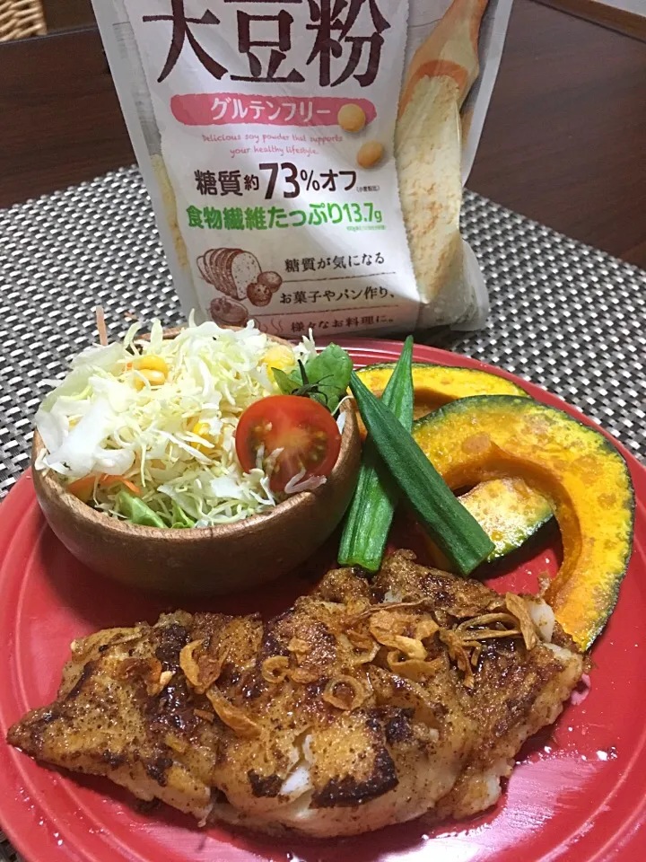 たらのムニエル
焼きカボチャ&オクラ
野菜サラダ|みっきーさん