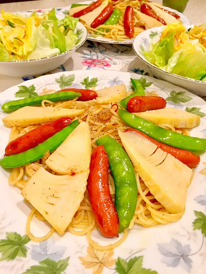 筍とインゲンとチョリソのペペロンチーノ🍝|Mayumiさん