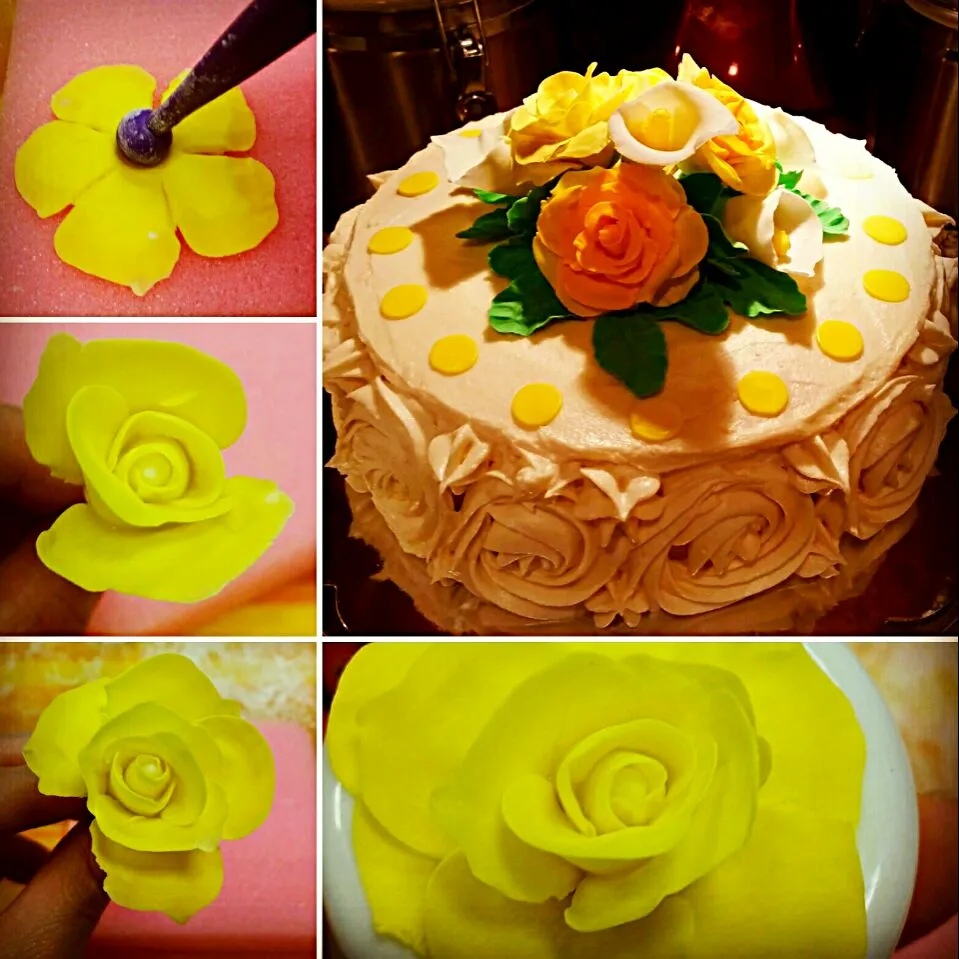 I made some yellow fondant roses for my friend's birthday cake :)!|Jihollandさん