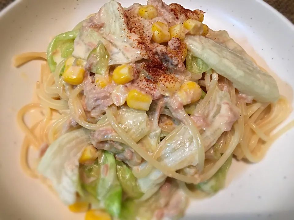 ツナとレタスとコーンのクリームパスタ #パスタ #クリームパスタ|woppyさん
