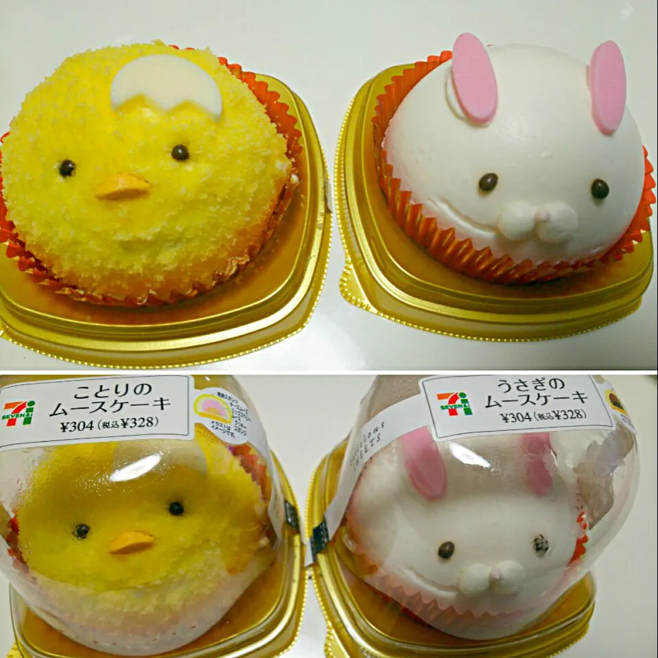 #Easter sweets😍 #セブンイレブン の可愛い#イースター ケーキ🍰つぶらな瞳が堪らない❤ #ことりのムースケーキ #うさぎのムースケーキ|まめさん