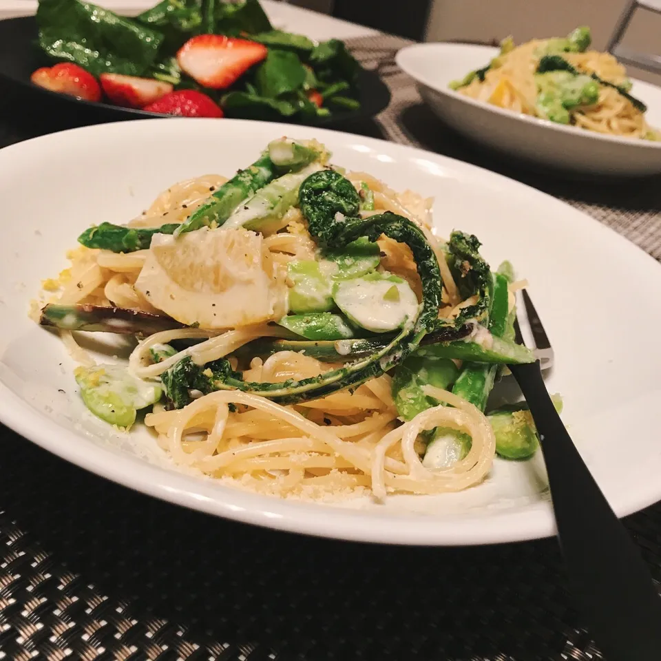 Yuka Nakataさんの料理 Spring Tagliatelle with lemon cream sauce 🍋 春のタリアテッレ レモンクリームソース|麻紀子さん