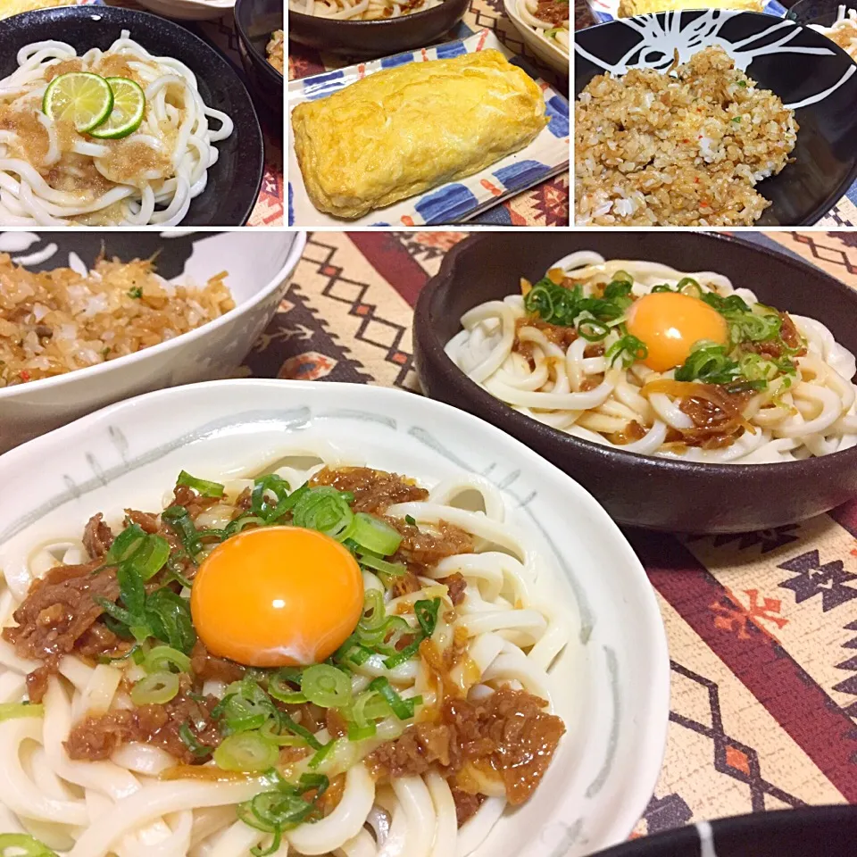 Snapdishの料理写真:#ぶっかけうどん#雑魚チャーハン|よ～さん