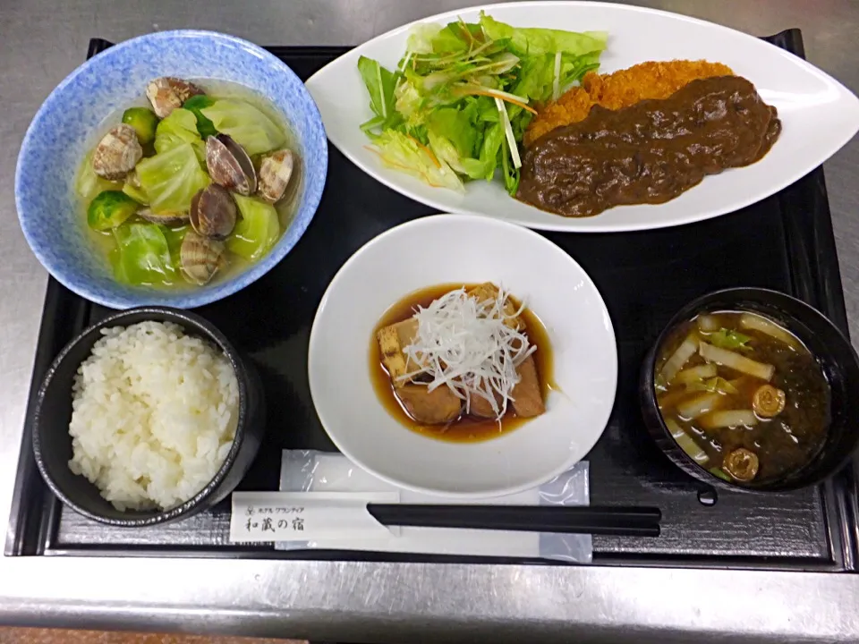 春キャベツとアサリ 豚カツインディアンソース 焼豆腐と鰹煮|しんさん