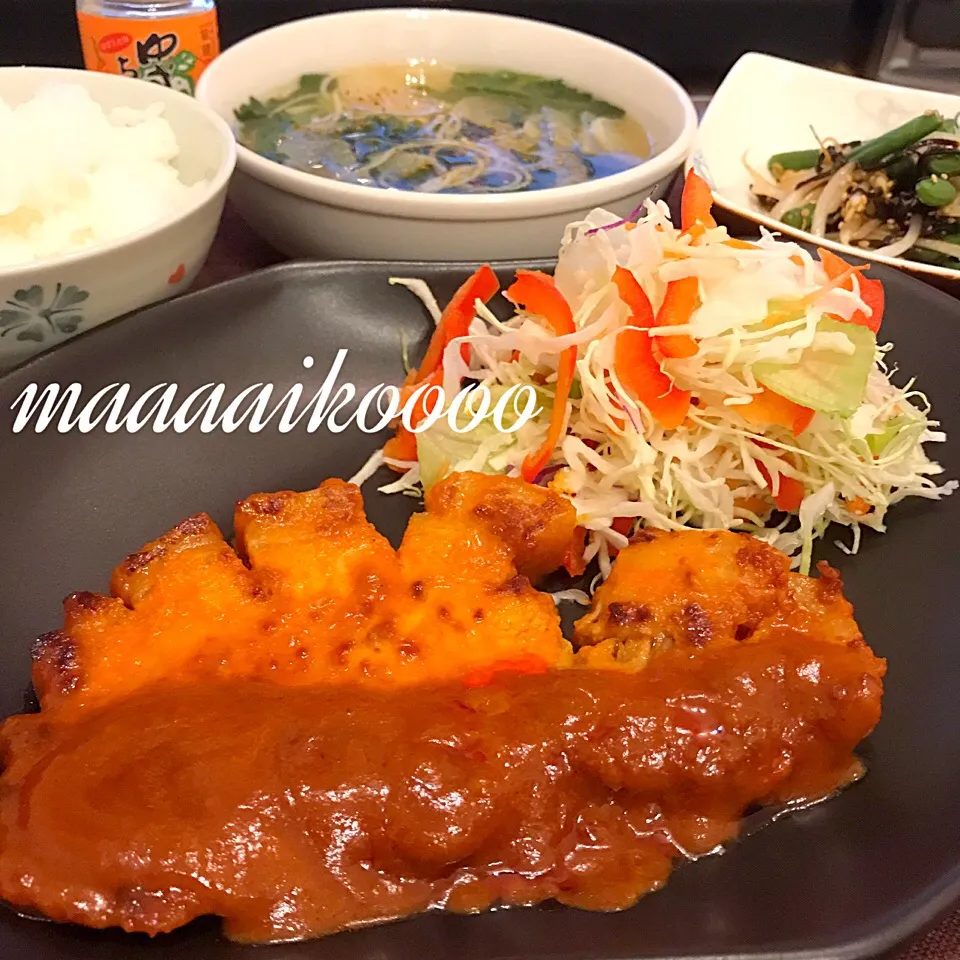 味噌漬けやわらかトンテキ⭐︎インゲンともやしの塩昆布和え⭐︎にゅうめん|マイコさん