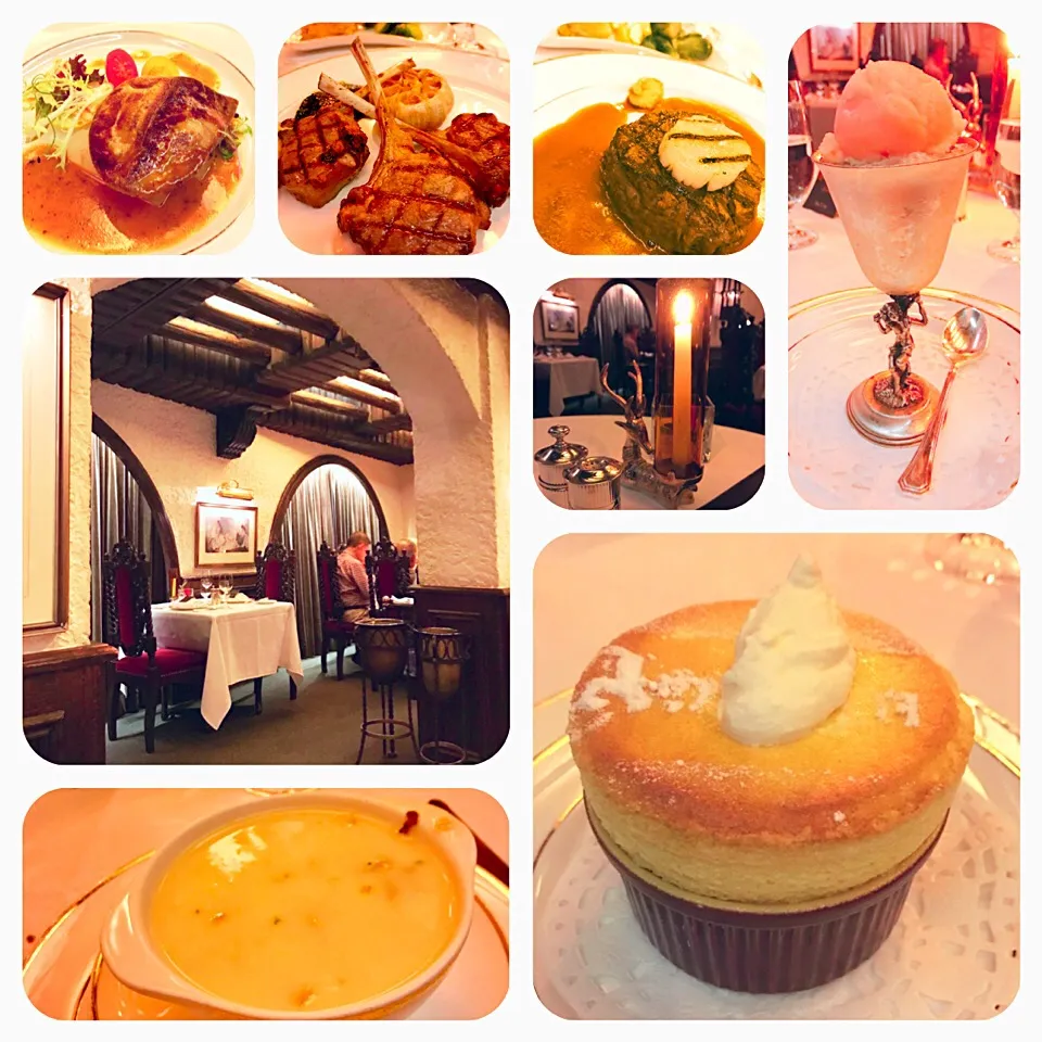 Snapdishの料理写真:Foie gras, clam chowder, sorbet, beef tenderloin, lamb rack, soufflé|キノコ🍄さん