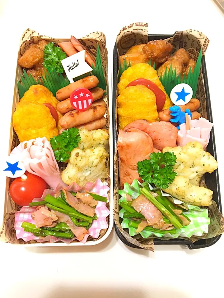 Snapdishの料理写真:息子弁当@348.
娘弁当@6.|もりさん