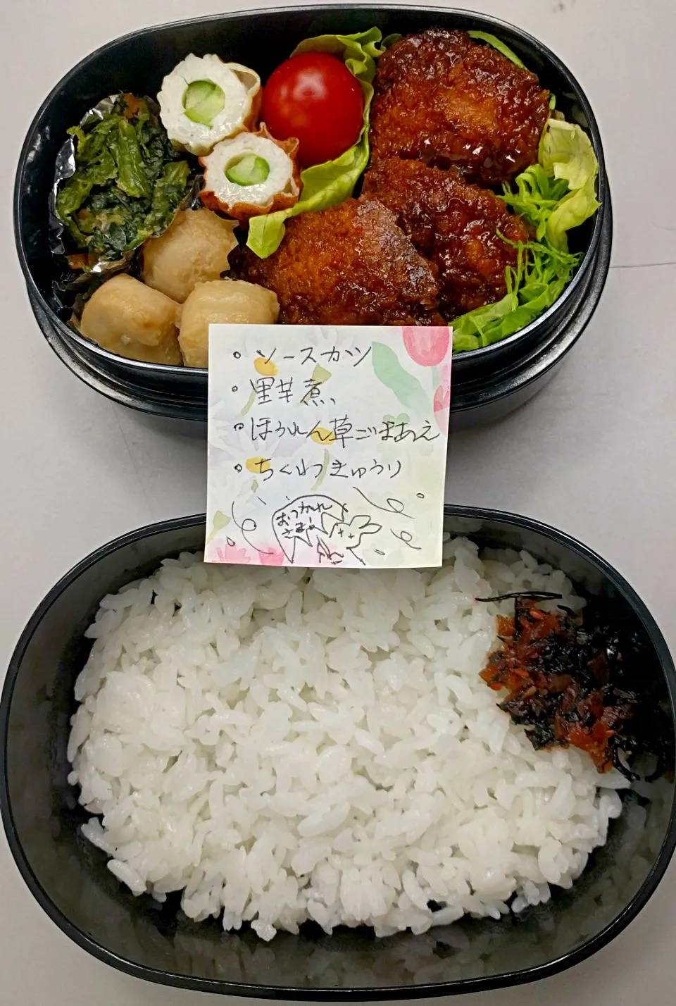 Snapdishの料理写真:4月18日のサラメシはソースカツ弁当😉|ニッパーさん