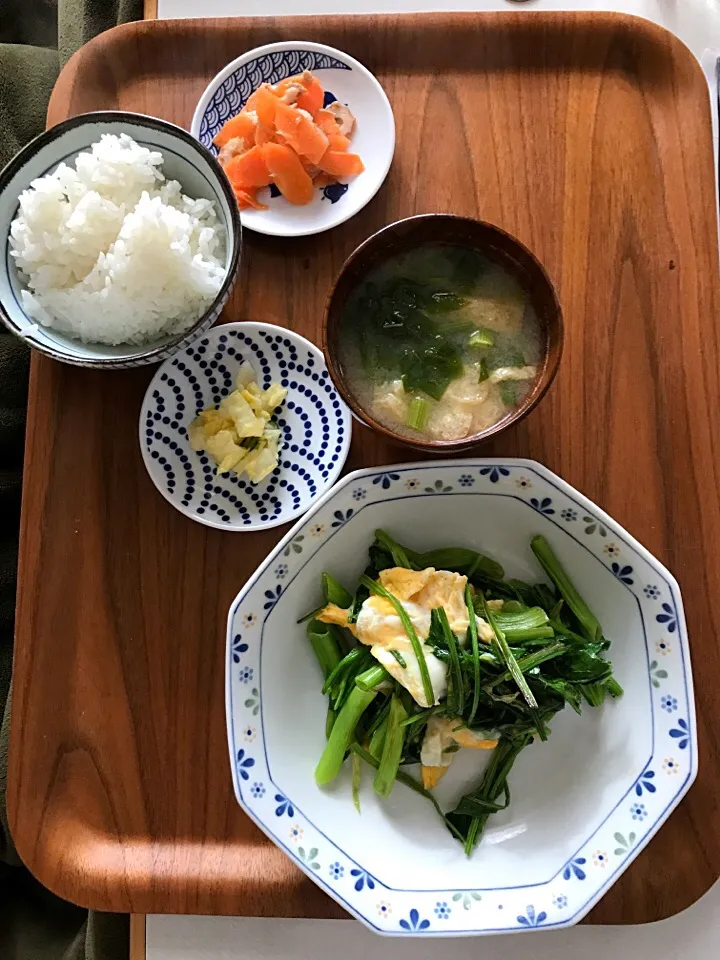 質素な朝ご飯

ほうれん草玉子とじ
白菜浅漬け
人参とツナの甘酢和え
味噌汁|aynyaynyさん