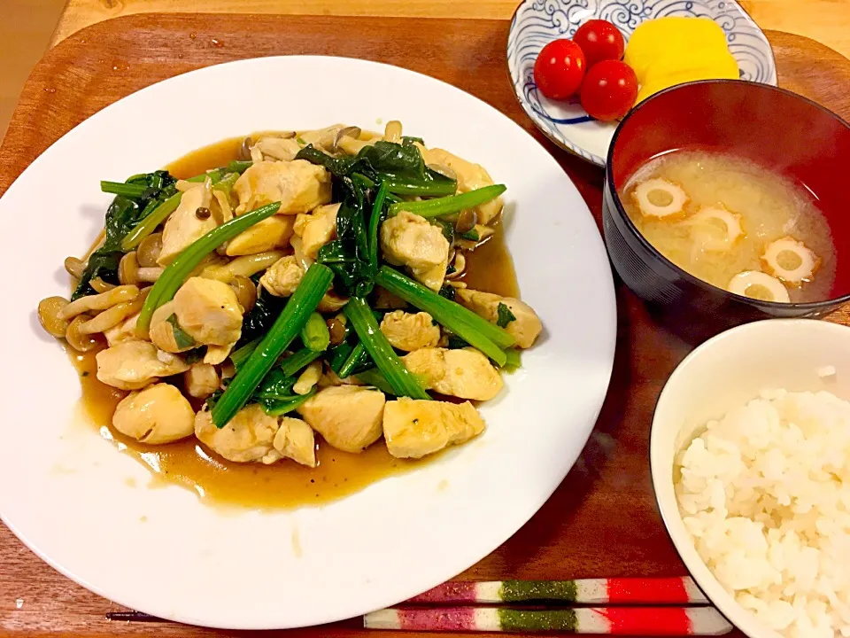 Snapdishの料理写真:ほうれん草ときのこの鶏肉オイスター|かおちゃんさん