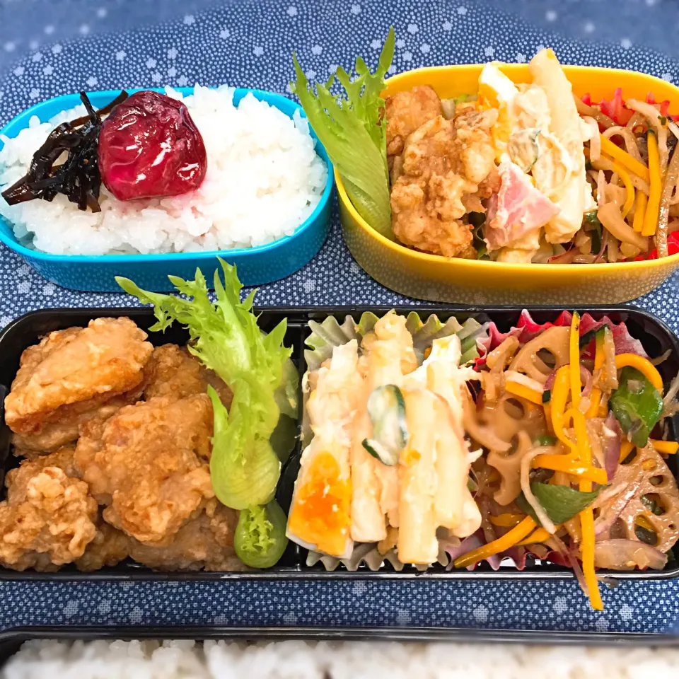 今日のお弁当♡鳥の唐揚げ＊マカロニサラダ＊五目きんぴら|♡I u♡さん