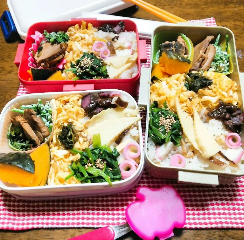 ３人弁当🍱
   筍ちらし寿司～😊
しば漬  わさびな|miimiさん