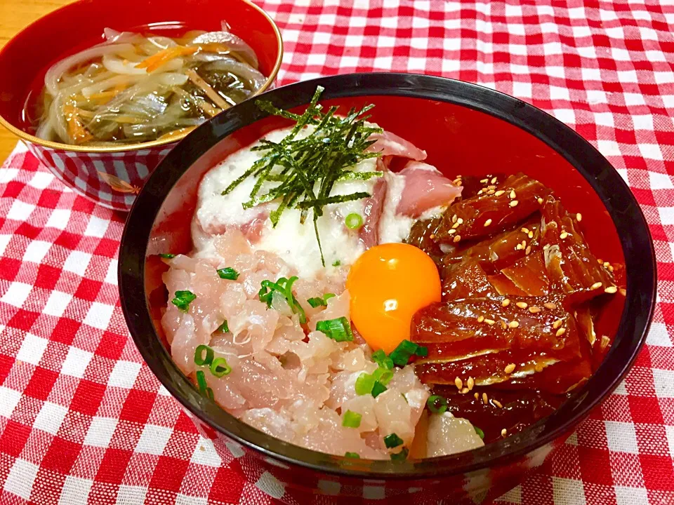 贅沢朝ご飯！ マグロの3種丼〜♪|あんちゃんさん