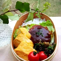 Snapdishの料理写真:息子くん部活試合弁当♪ハンバーグ〜