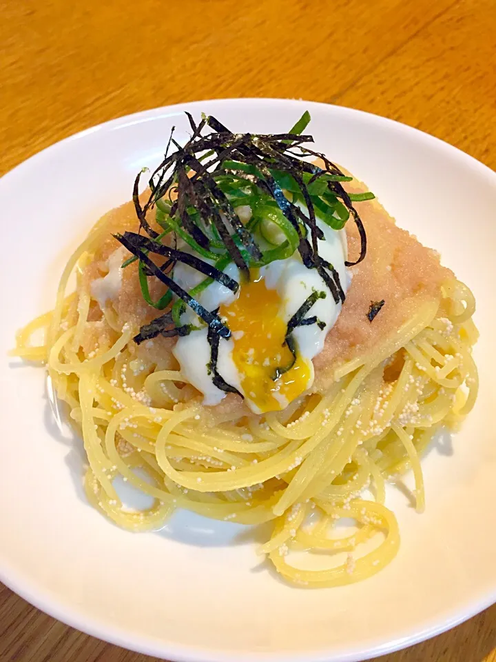 明太子パスタ  温玉のせ|まつださんさん