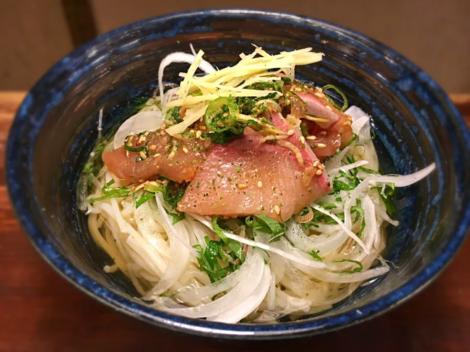 Snapdishの料理写真:鰤のりゅうきゅうそうめん3|半田手延べそうめんの店 阿波や壱兆さん