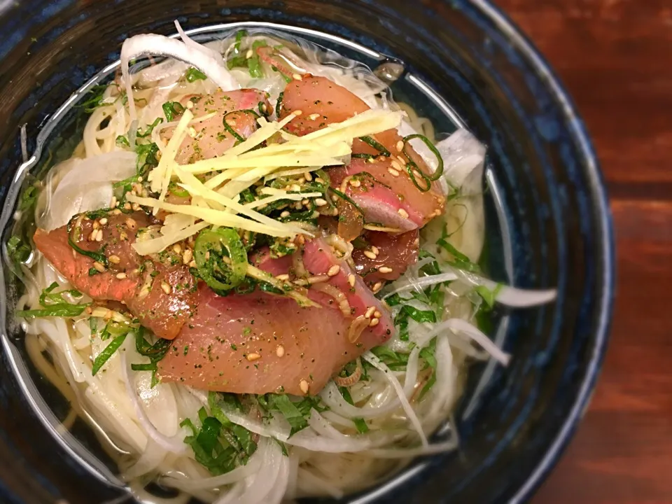 Snapdishの料理写真:鰤のりゅうきゅうそうめん5|半田手延べそうめんの店 阿波や壱兆さん