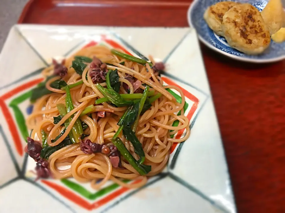 ホタルイカ沖漬けパスタ、里芋団子|こぼるさん