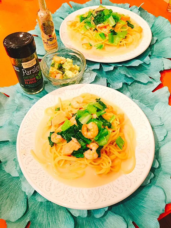 海老🦐サーモン小松菜🌿の和風パスタ|daichanmomさん