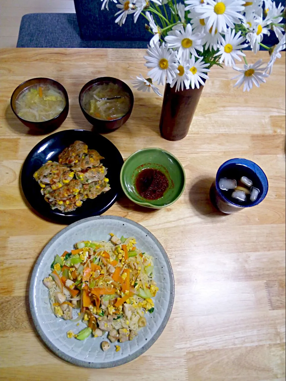 素麺チャンプルーとツナのお焼きで晩ごはん✧*̣̩⋆̩☽⋆゜|さくたえさん