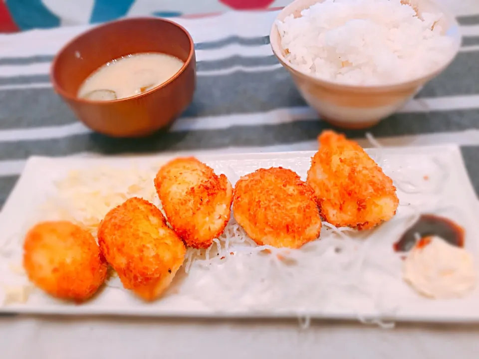 ＊初めてのカニクリームコロッケ＊ナスのお味噌(牛乳入り)＊白米|みじんこさん