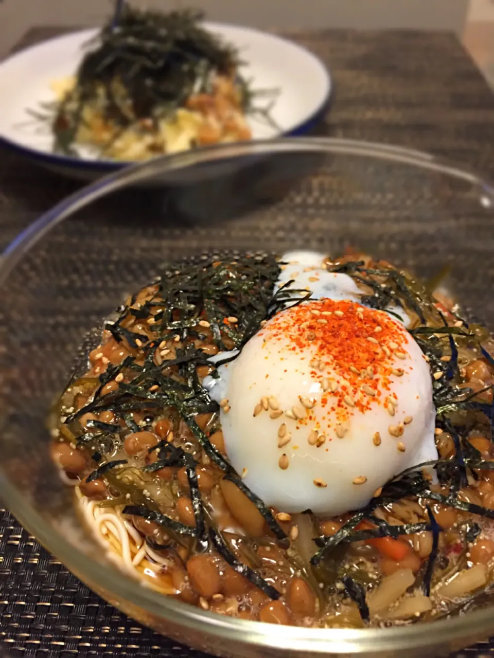 納豆メカブ豆腐そう麺✖️海苔納豆サラダ|Takaki Sasakiさん